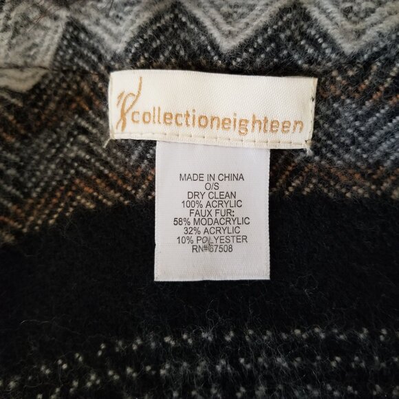 Collection Eighteen Women Poncho Faux Fur Neckline Stripes Aztec Shawl Brown Tan - Picture 2 of 16